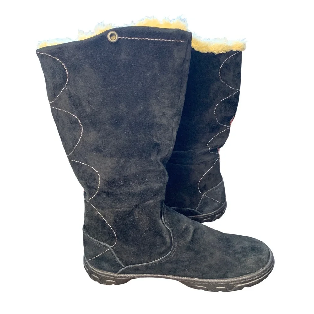 Caterpillar Black Suede Fur Lined Winter Boots Women Warm Cozy‎ Knee High Size 9